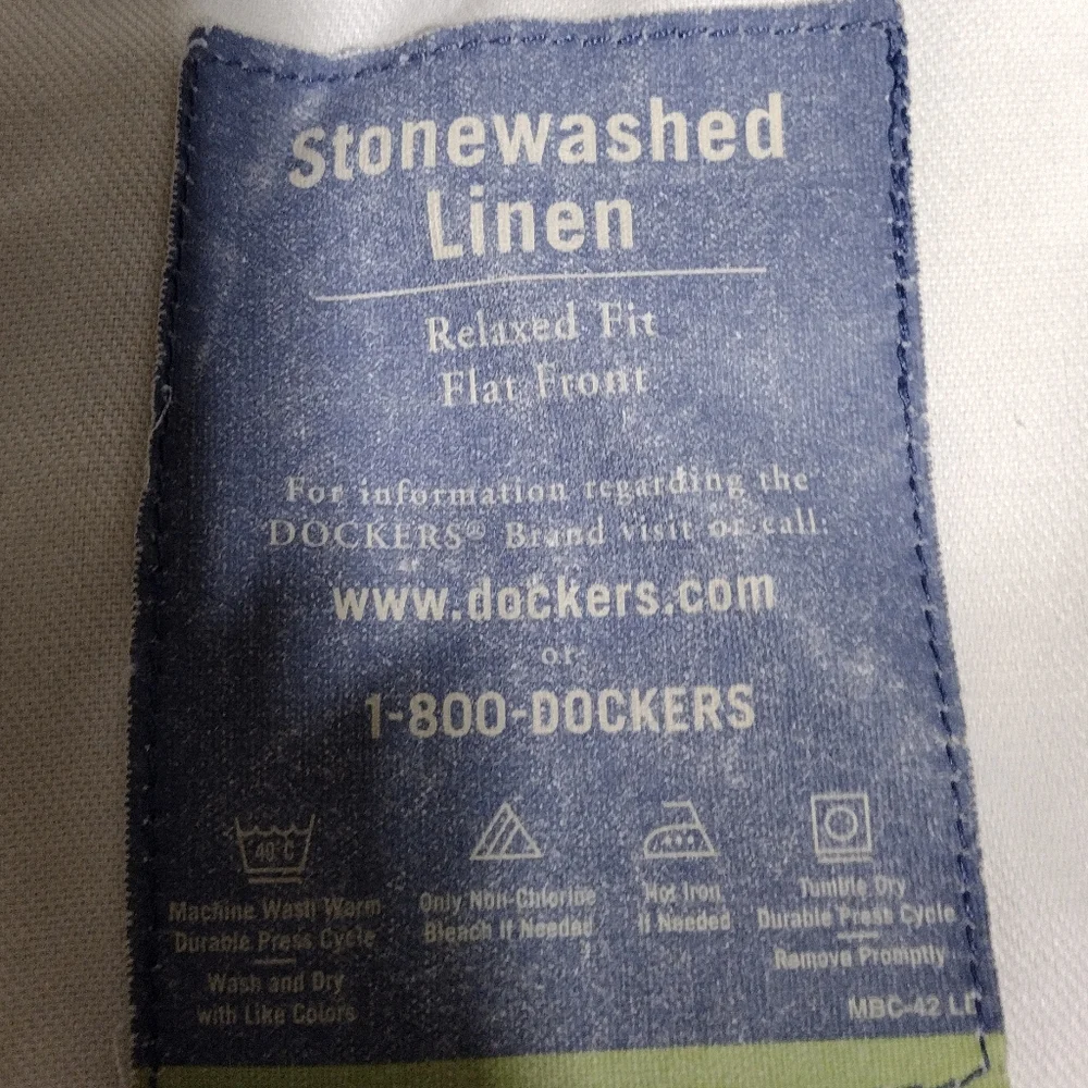 Vintage Dockers Stonewashed Linen Khakis Pants Mens 33x30 Cream Office Retro